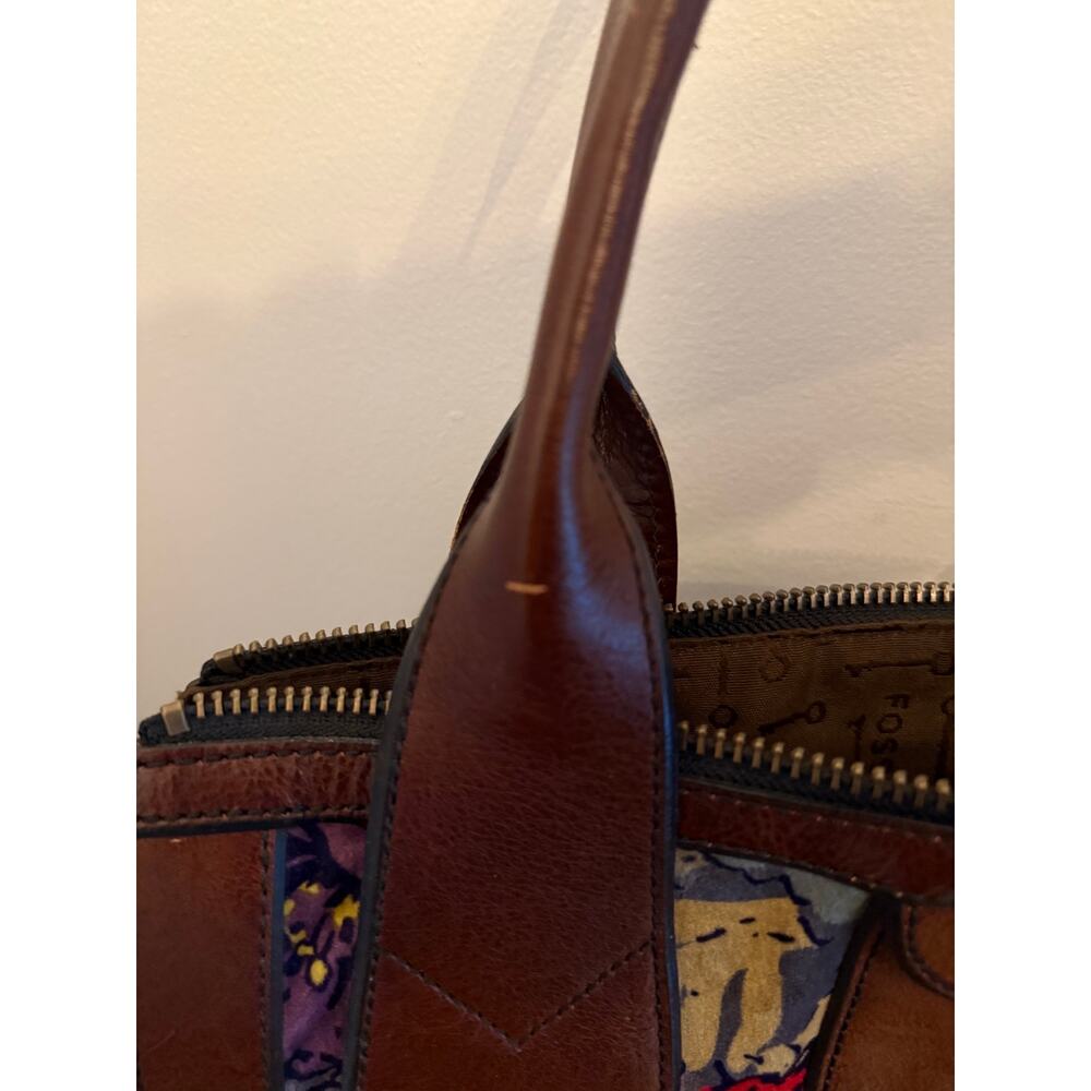 FOSSIL Vintage Reissue Leather Tapestry Velvet Floral Tote Purse - Picture 13 of 13